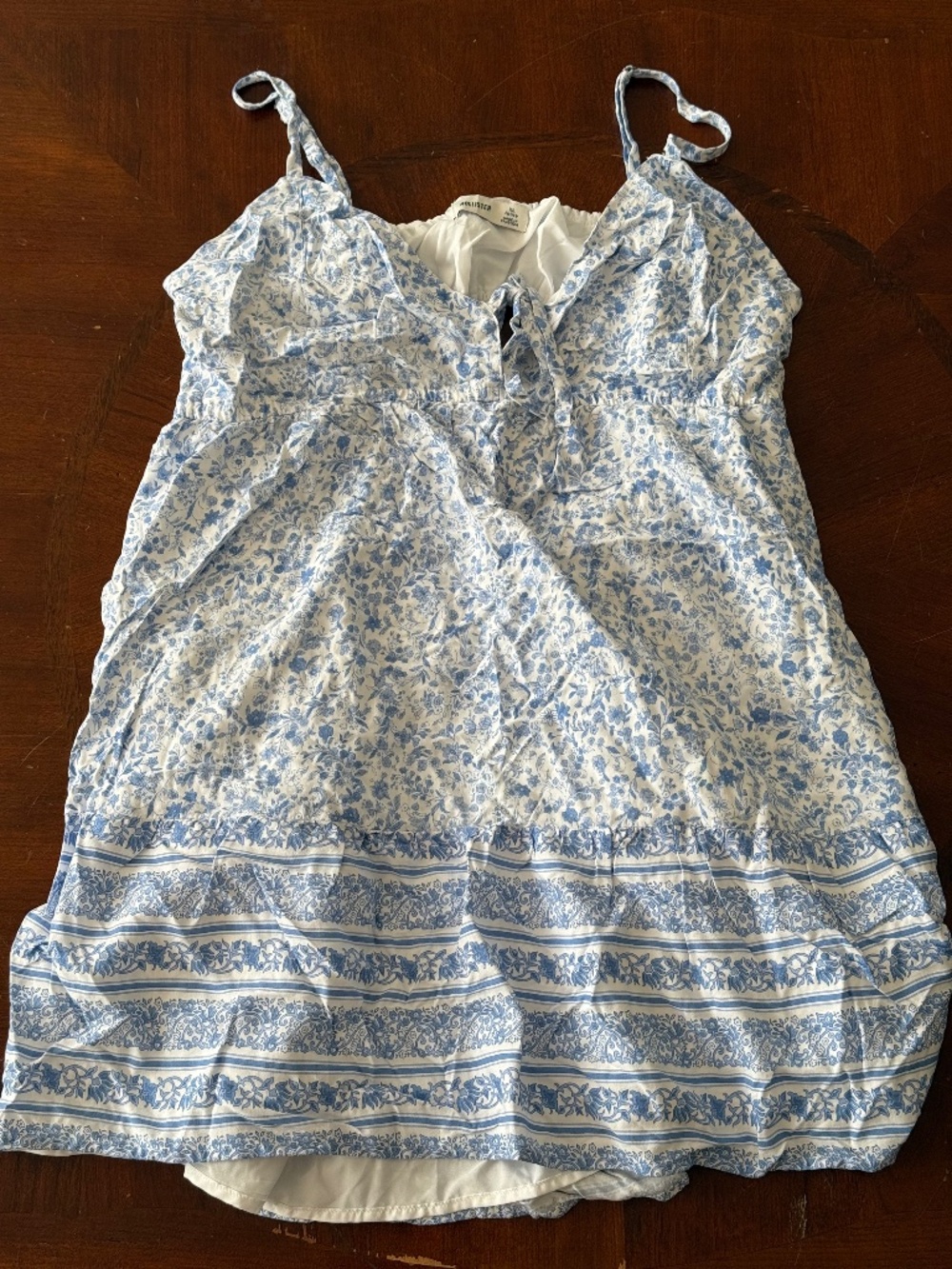 NWOT Hollister Babydoll Mini Dress, Blue & White Floral, XL Petite